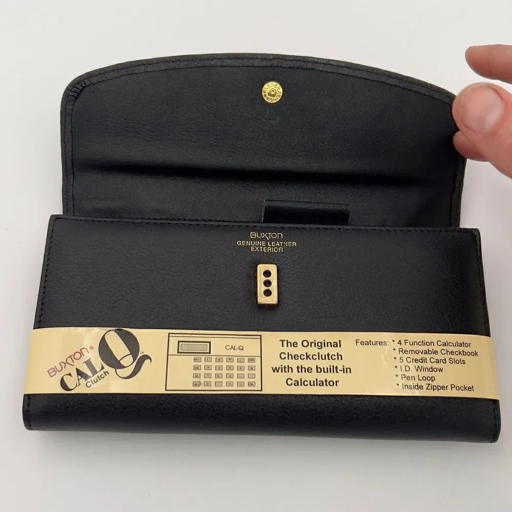 New with Defect BUXTON CAL Q CLUTCH Wallet Tri-Fold Genuine Leather Black Wallet